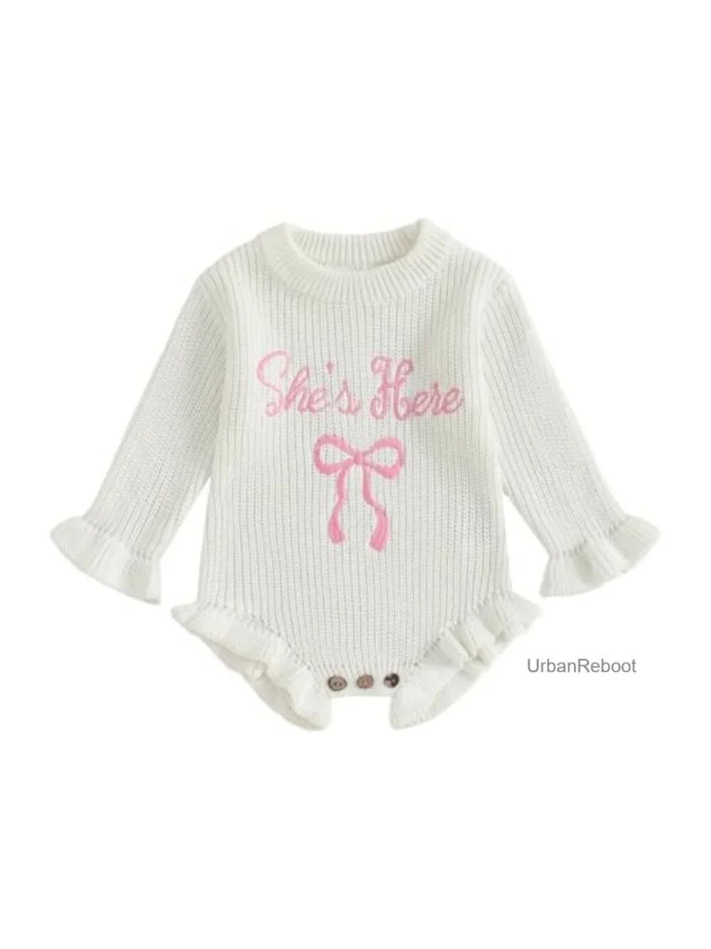 Baby Girl Knitted Romper Sweater Embroidery Bow Long Sleeve Winter Newborn